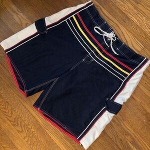 VTG Y2K No Boundaries Cargo‎ Board Shorts Mens XL Red White Blue Trunks Baggy